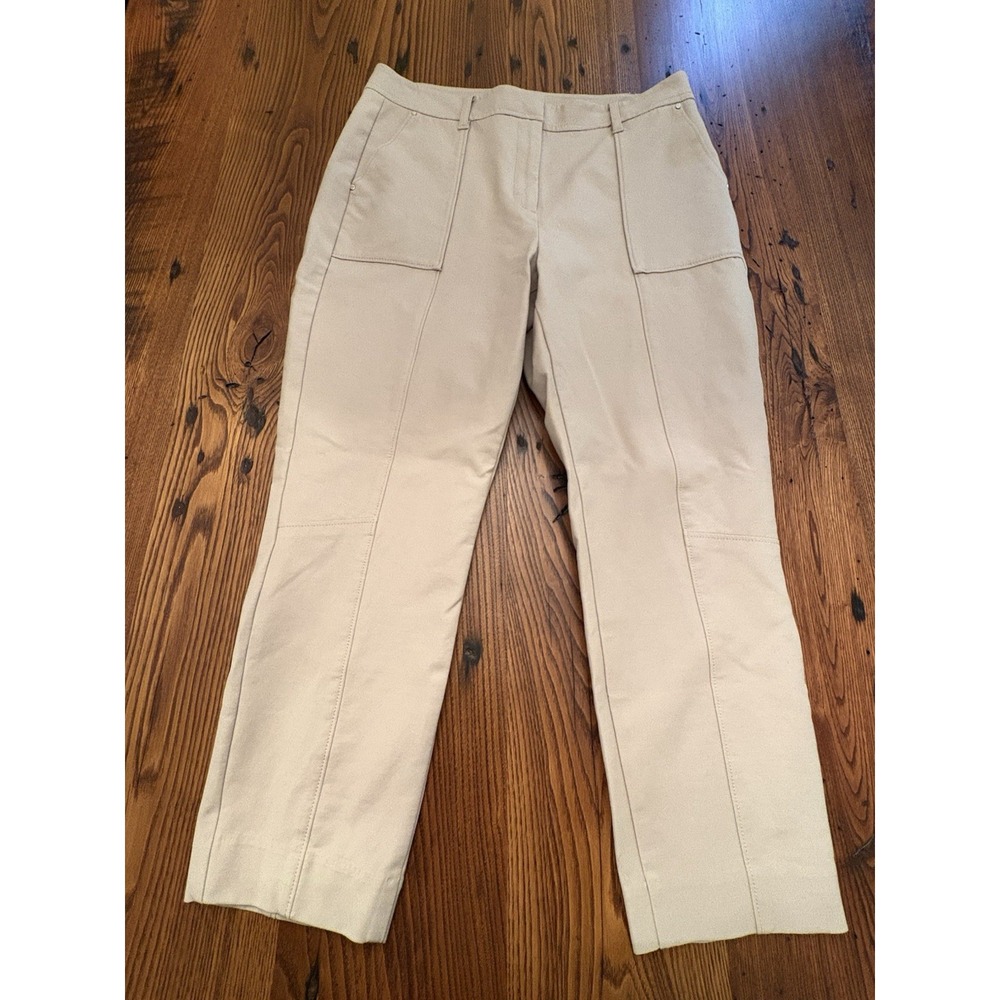 WHBM The Straight Crop Stretch Beige Pants Snap Buttons Back Pockets Womens 8